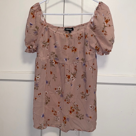 Kontrol Tops - Kontrol Large Peach Floral Print Off Shoulder Blouse